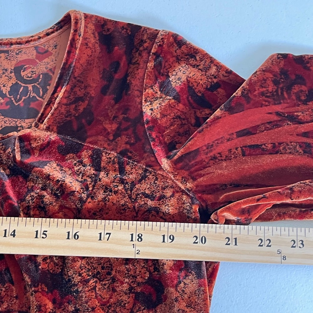 B.L.E.U. Velvet Burnout Tunic Top Women M Red Damask Off Shoulder Y2K Whimsigoth - Picture 8 of 9